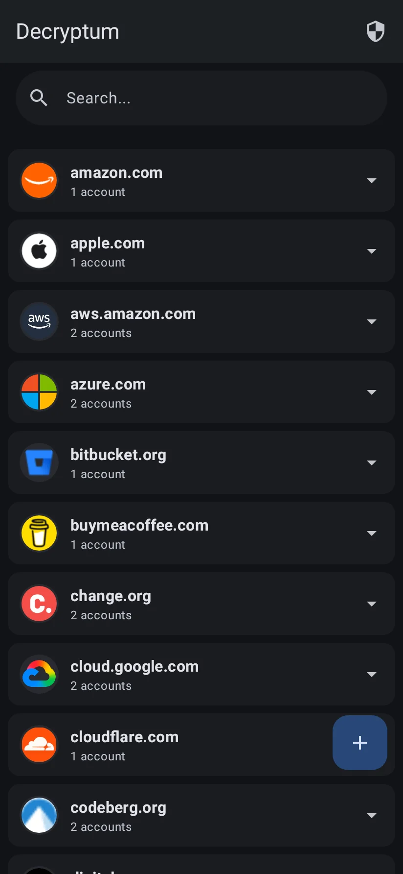 Current Compose vault screen with synthetic grouped accounts